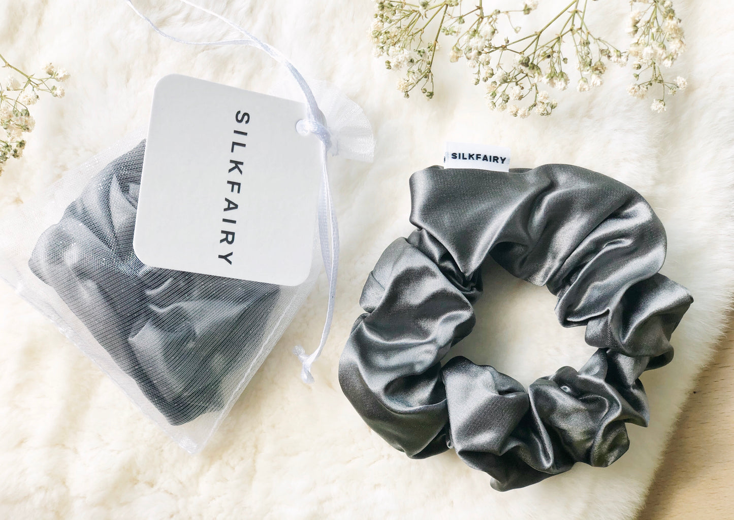 silkfairy silk scrunchie charcoal